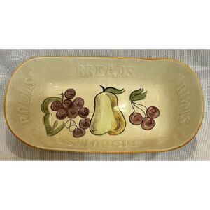 Vintage Los Angeles Potteries Bread/Rolls Bowl Vintage Cream with‎ Fruit Designs